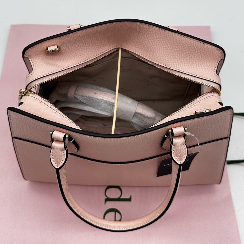 Kate Spade Madison Printed Medium Satchel Bag Conch Pink - Picture 8 of 13